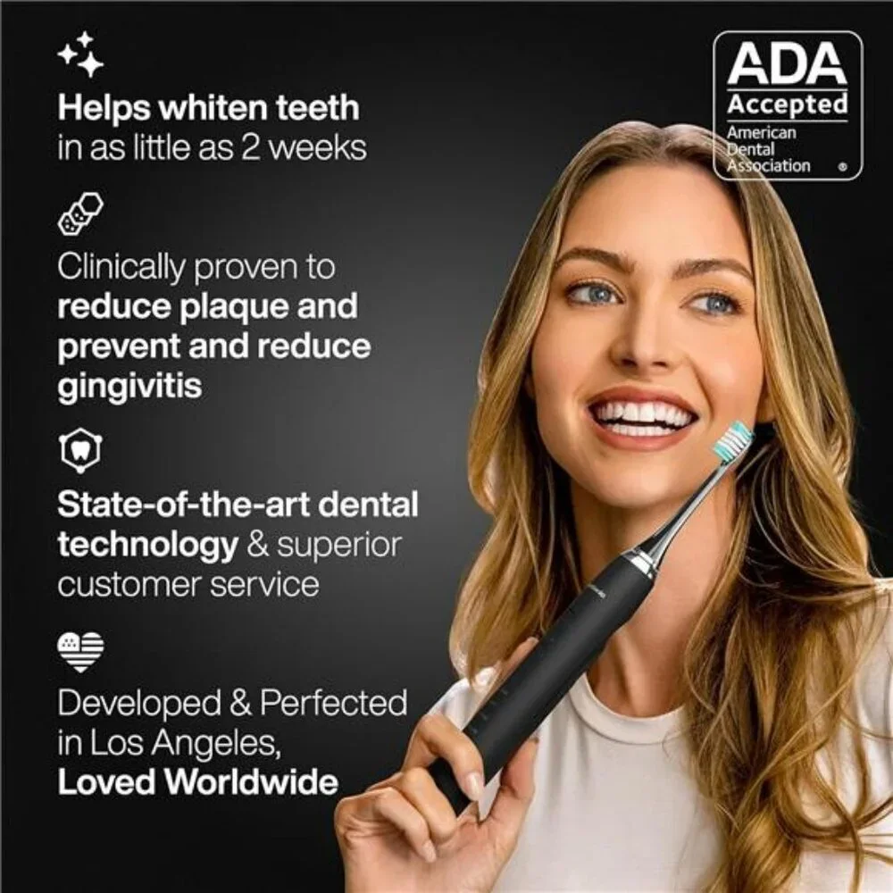 AquaSonic Black Series Electric Toothbrush 8 Heads Travel Case Whitening